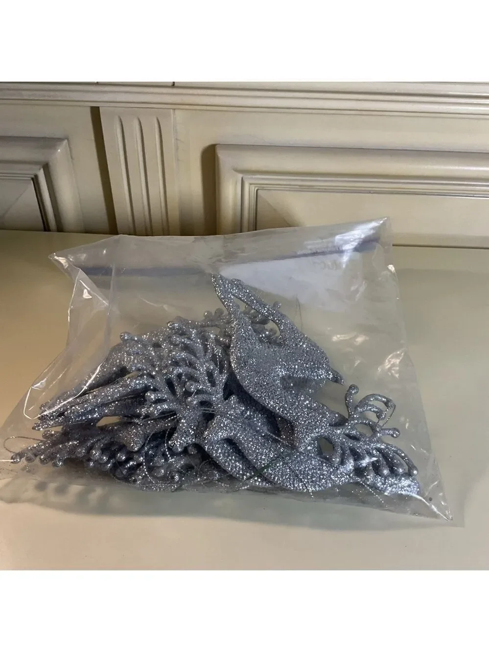 Set of 10 Silver Glitter Reindeer Christmas Ornaments Holiday Tree Decor Winter